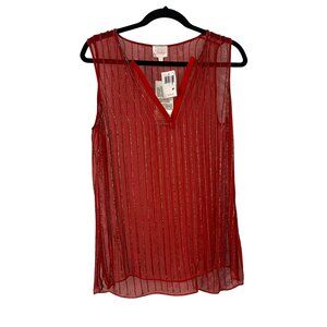 NWT Sheer Parker Red Sleeveless Beaded Silk V-Neck Top L $308 Holiday Xmas